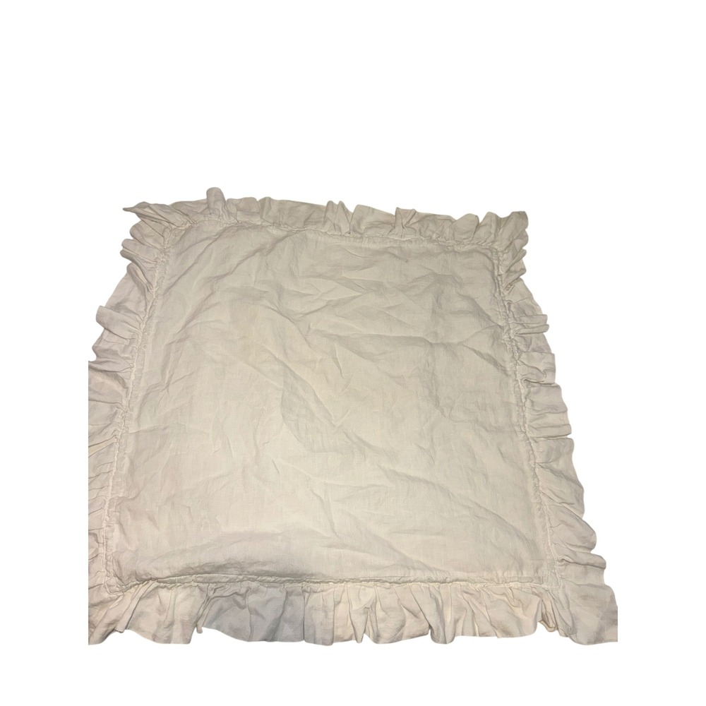 Pottery Barn White 100% Linen Ruffle Euro Sham Belgian Flax Bedding 26x26